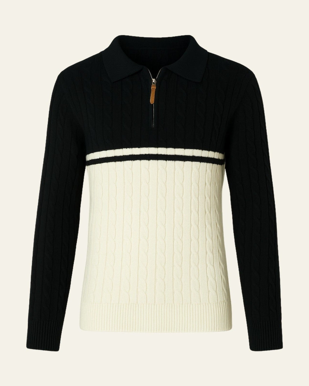 Men's cotton long-sleeve polo sweater with a zip closure for autumn
