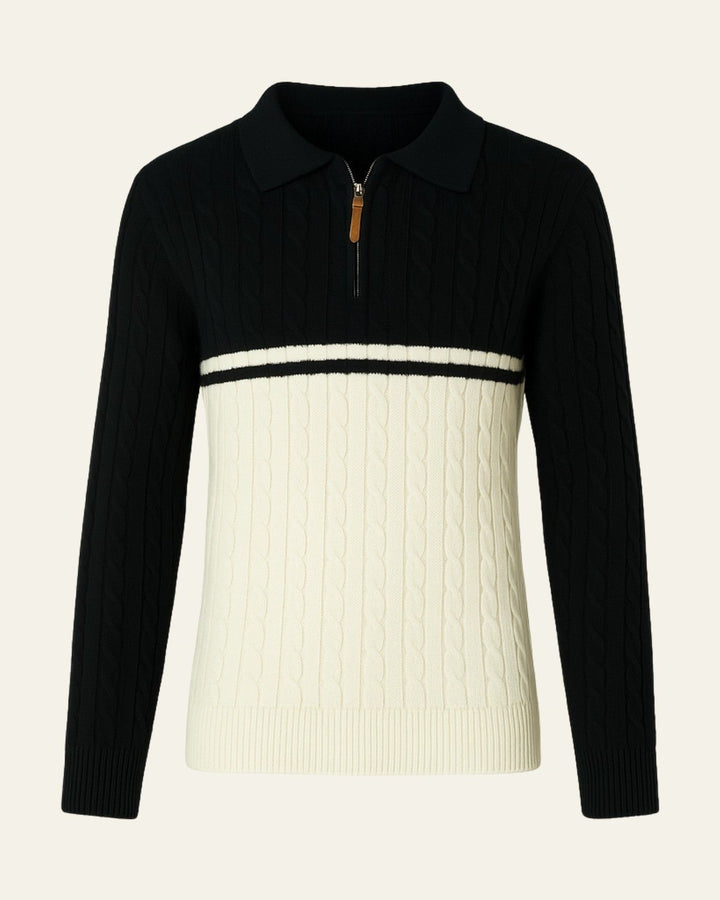 Men's cotton long-sleeve polo sweater with a zip closure for autumn