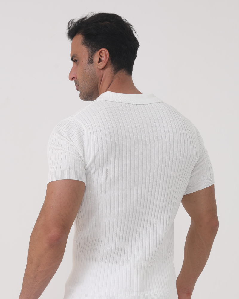 Joshua | Polo pour homme en rib côtelé élégant avec col en V
