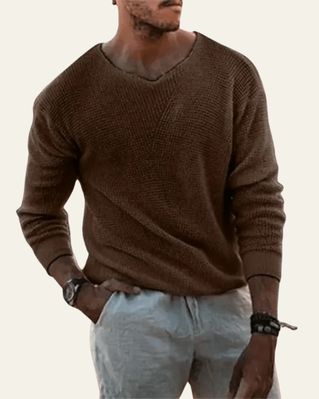 Men’s knit sweater for fall, soft V-neck sweater for cool days