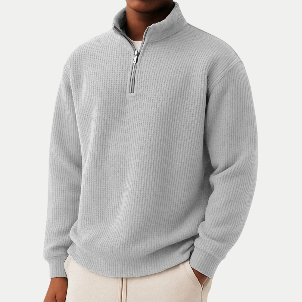 Men's autumn casual ribbed wool sweater with a zip-up collar