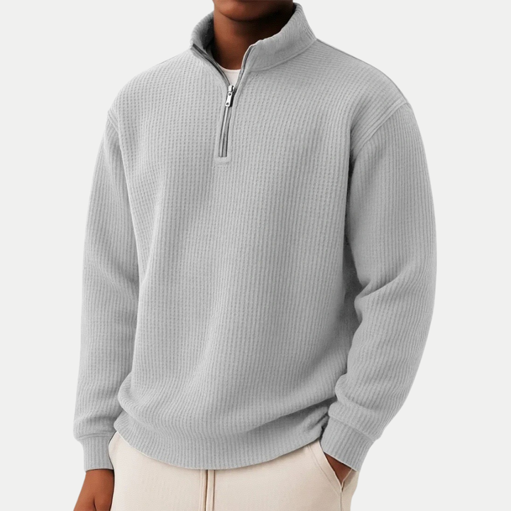Men's autumn casual ribbed wool sweater with a zip-up collar