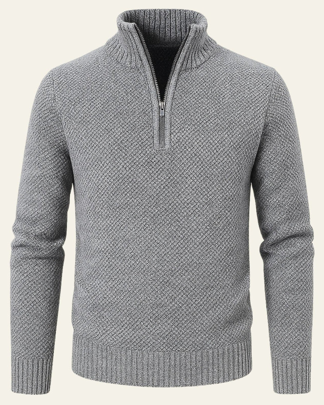 Pull homme en maille texturée à fermeture éclair sous le col, idéal pour l’automne
