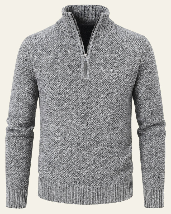 Pull homme en maille texturée à fermeture éclair sous le col, idéal pour l’automne