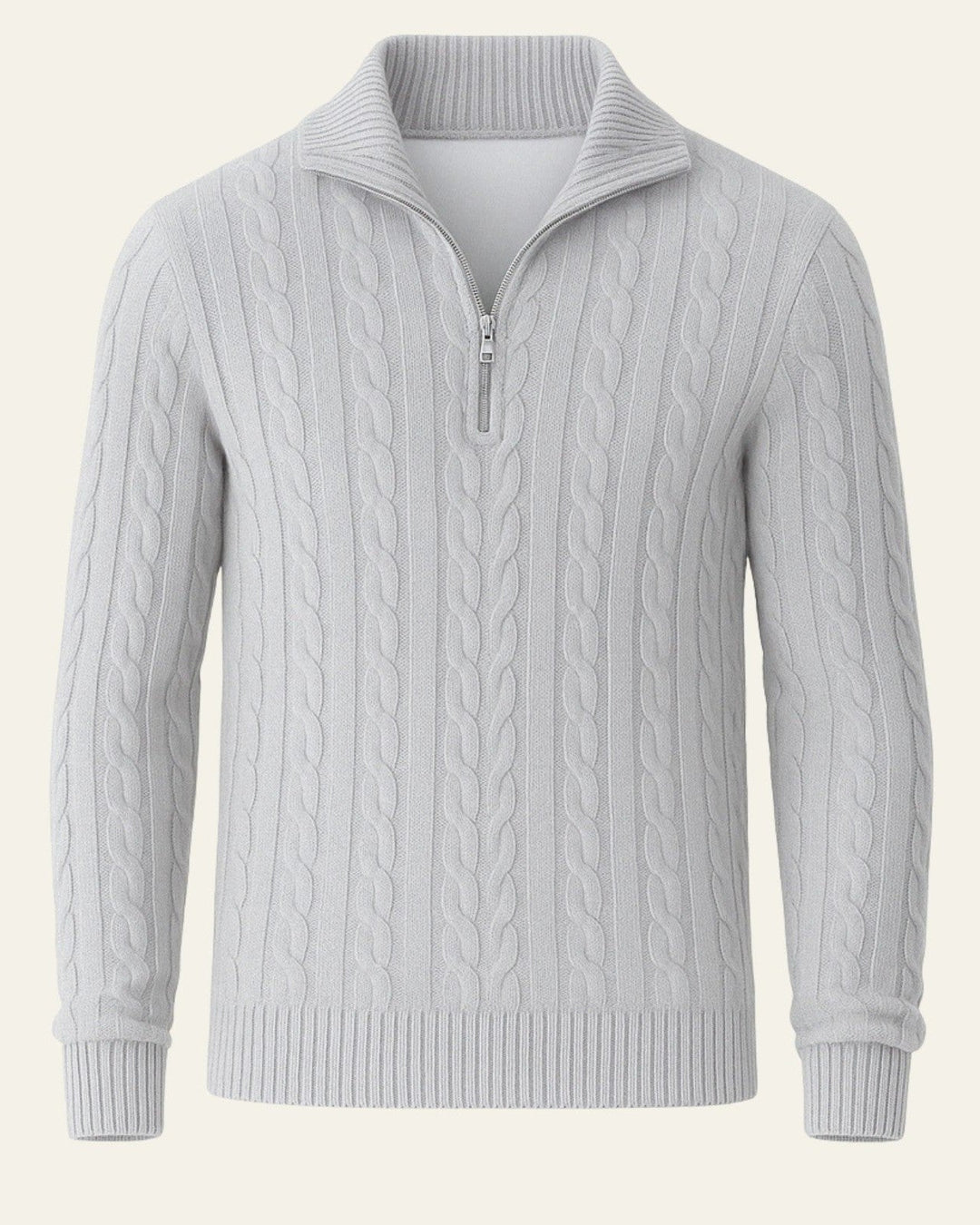 Pull en laine pour homme à col zippé, maille torsadée, tricot d’automne
