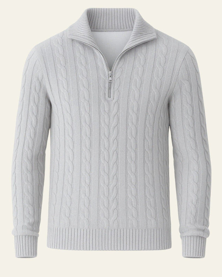 Pull en laine pour homme à col zippé, maille torsadée, tricot d’automne