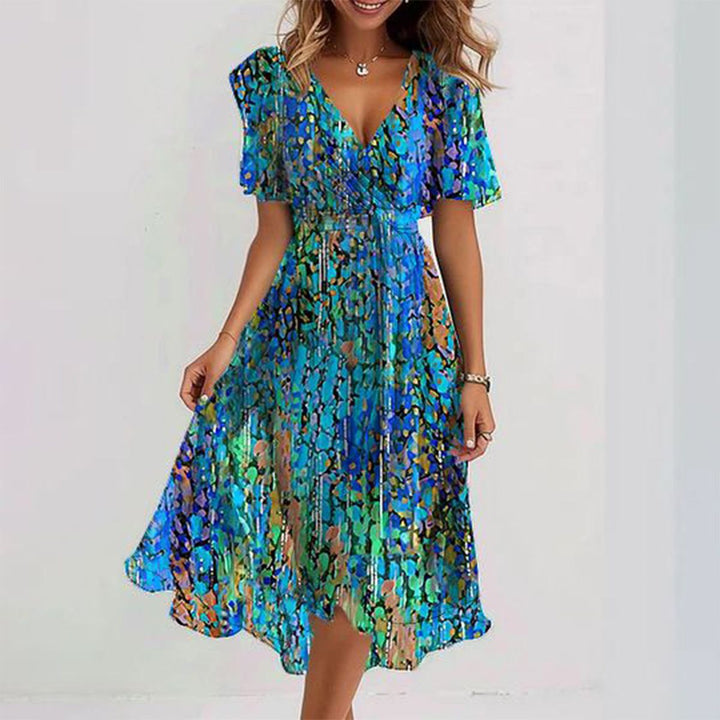 Katleen | Printed chiffon midi dress with V-neckline - Elegant feminine fashion