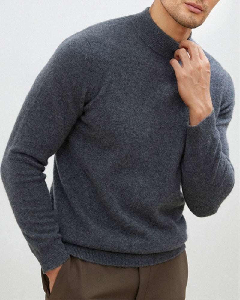 Pull tricoté ajusté en laine pour homme, col roulé, élégant pour l’automne