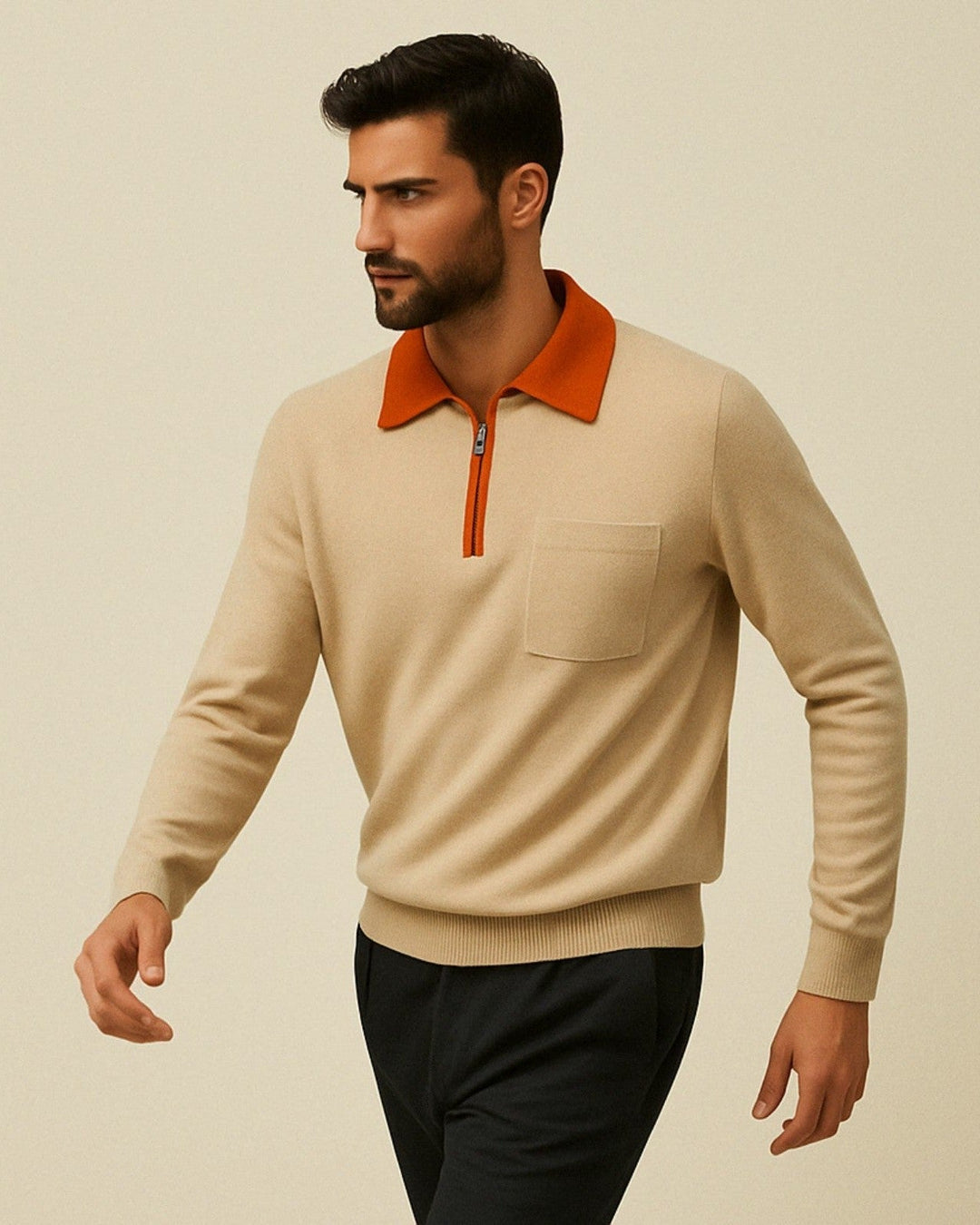 Pull en cachemire pour homme à col zippé, élégant pour l’automne