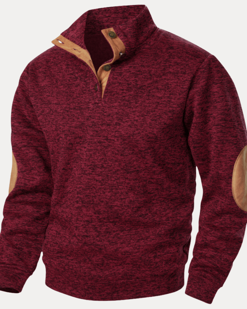 Pull homme en laine à col montant chiné avec écussons, collection automne