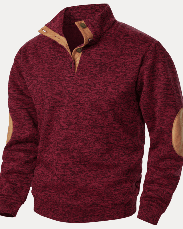 Pull homme en laine à col montant chiné avec écussons, collection automne