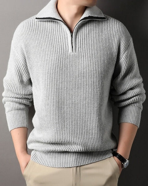 Pull en laine pour homme à col zippé, en maille texturée, idéal pour l’automne