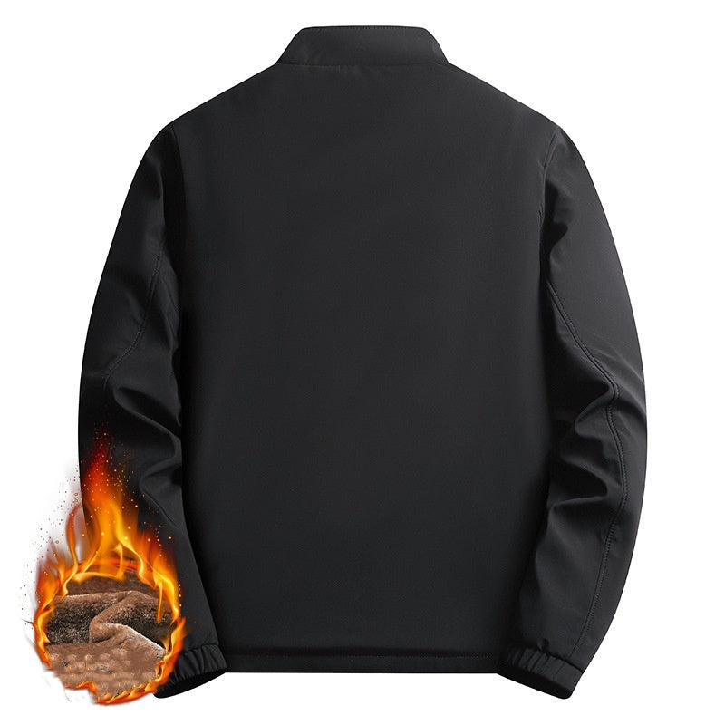 Blouson homme à col montant doublé chaud, veste zippée d'hiver décontractée pour le quotidien