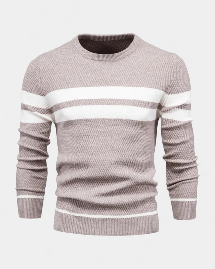 Pull homme en coton rayé à col rond, coupe slim, pour l’automne