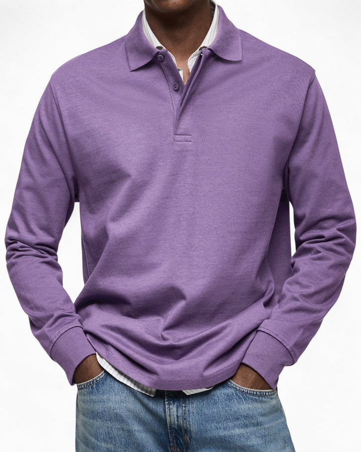 Polo homme à manches longues en coton tricoté pour l’automne