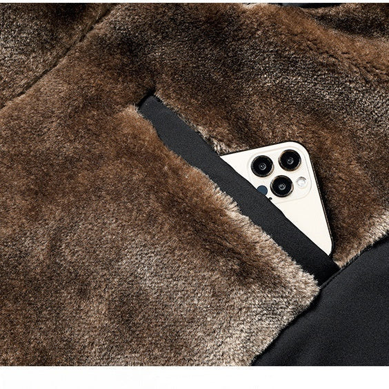 Blouson homme à col montant doublé chaud, veste zippée d'hiver décontractée pour le quotidien