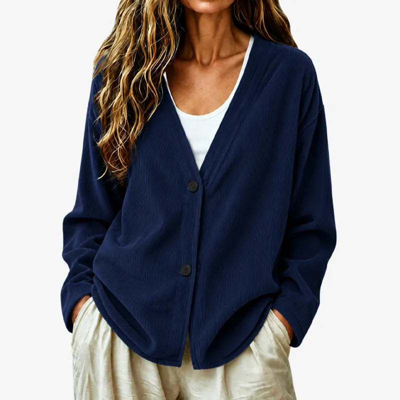 Women's V-neck knitted button-up cardigan for autumn