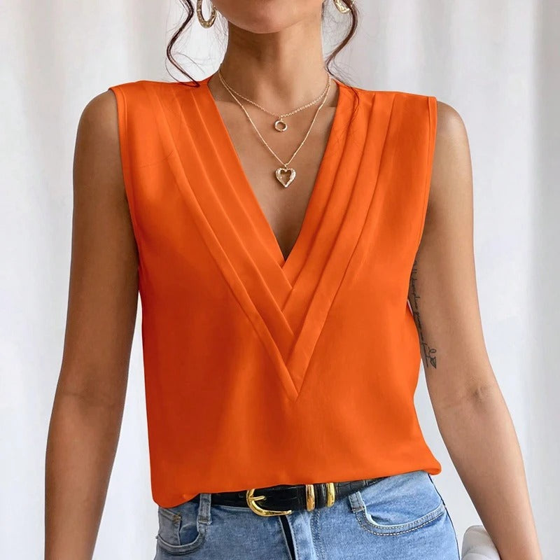 Blouse sans manches à col and V élégant Saniyah pour femmes