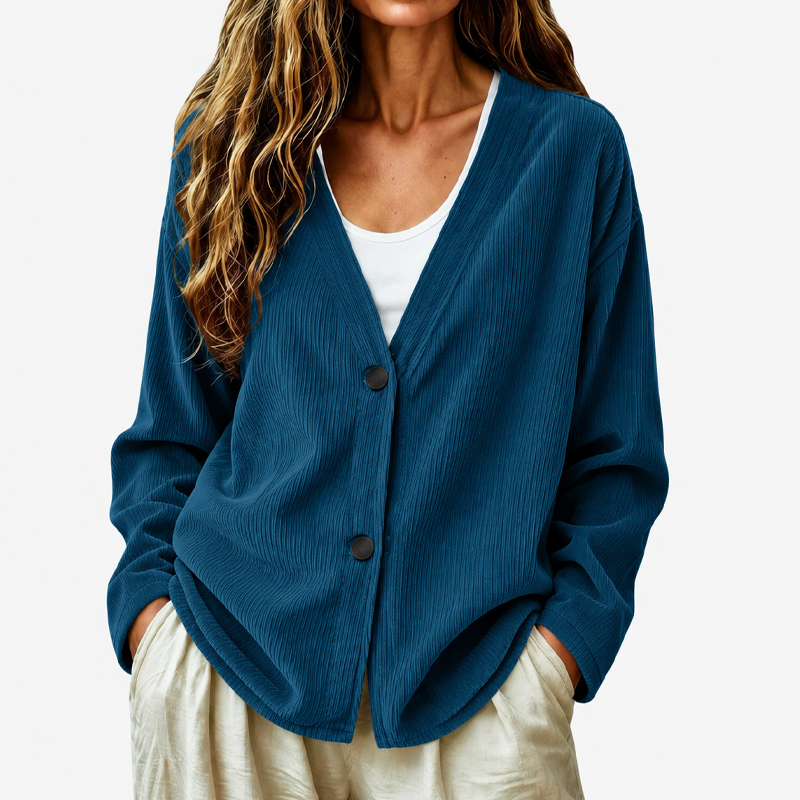 Women's V-neck knitted button-up cardigan for autumn
