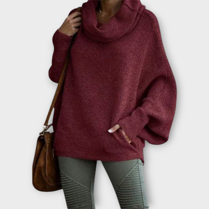 Women's oversized wool funnel-neck sweater for autumn