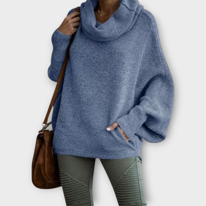 Women's oversized wool funnel-neck sweater for autumn
