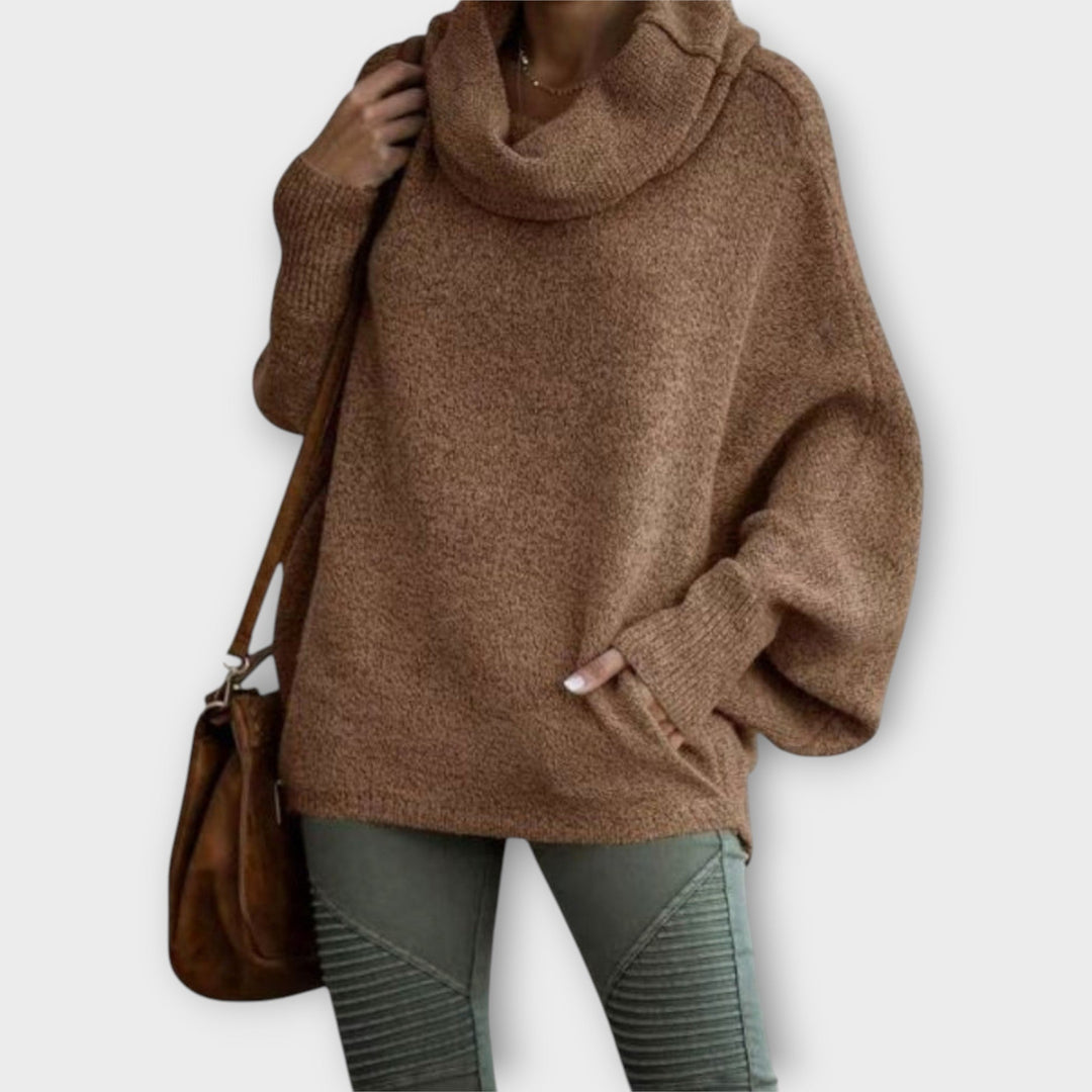 Women's oversized wool funnel-neck sweater for autumn