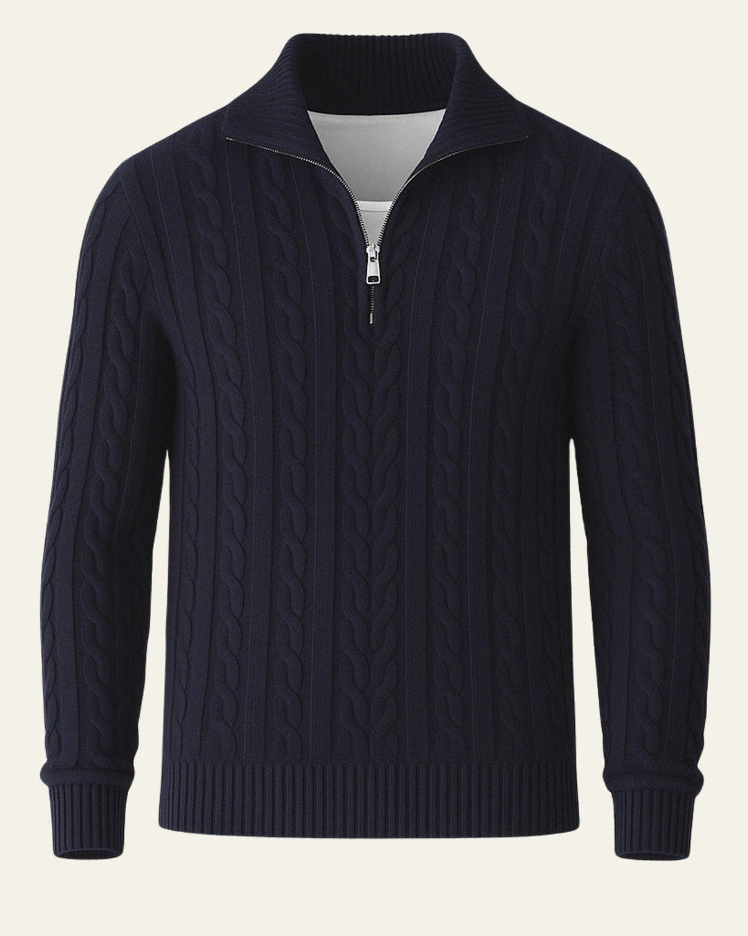 Pull en laine pour homme à col zippé, maille torsadée, tricot d’automne