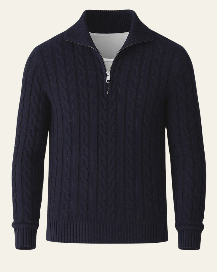 Pull en laine pour homme à col zippé, maille torsadée, tricot d’automne