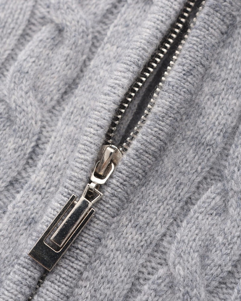 Pull homme en cachemire à col zippé, maille torsadée, pour l’automne