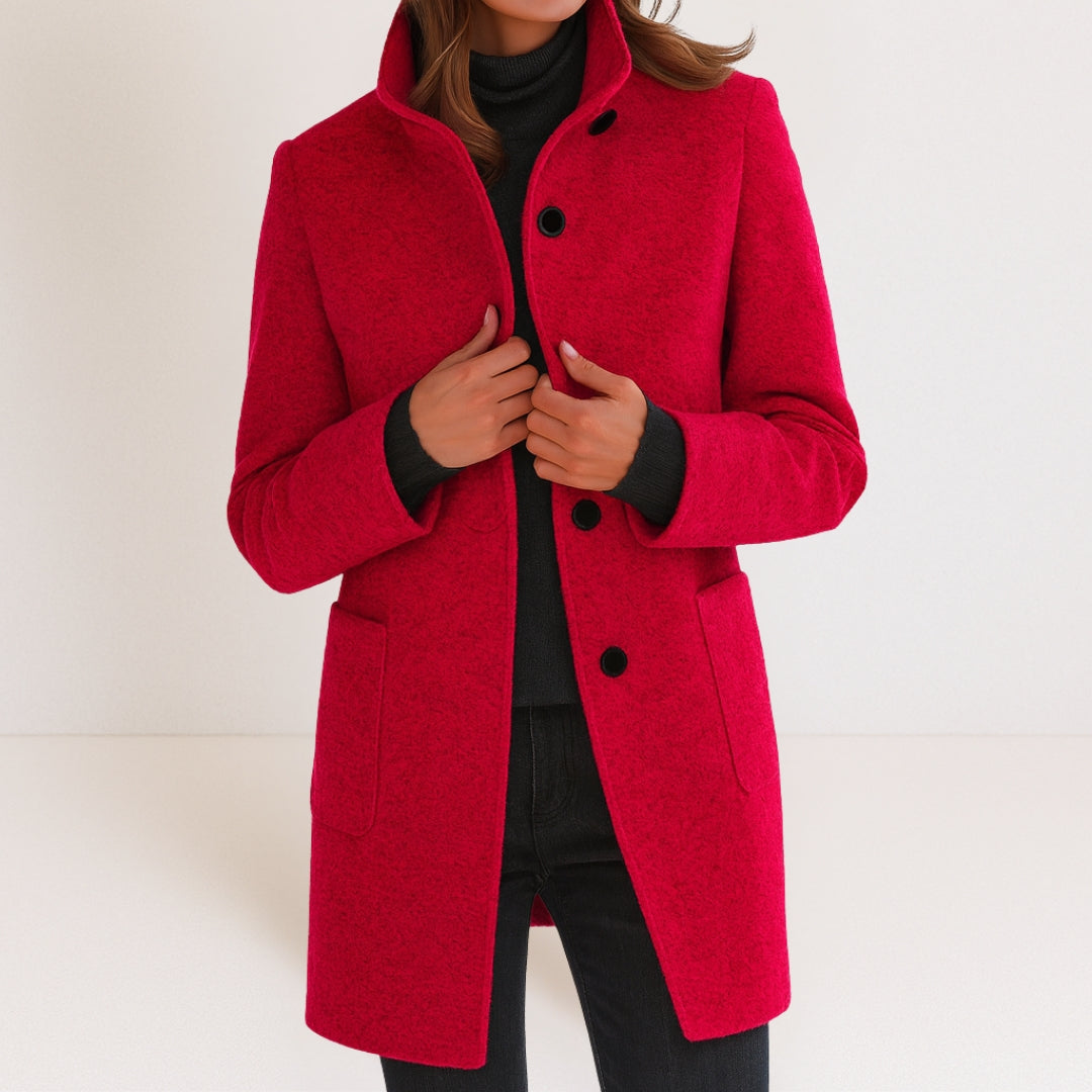 Elegant and warm classic-fit women's wool-blend coat for autumn