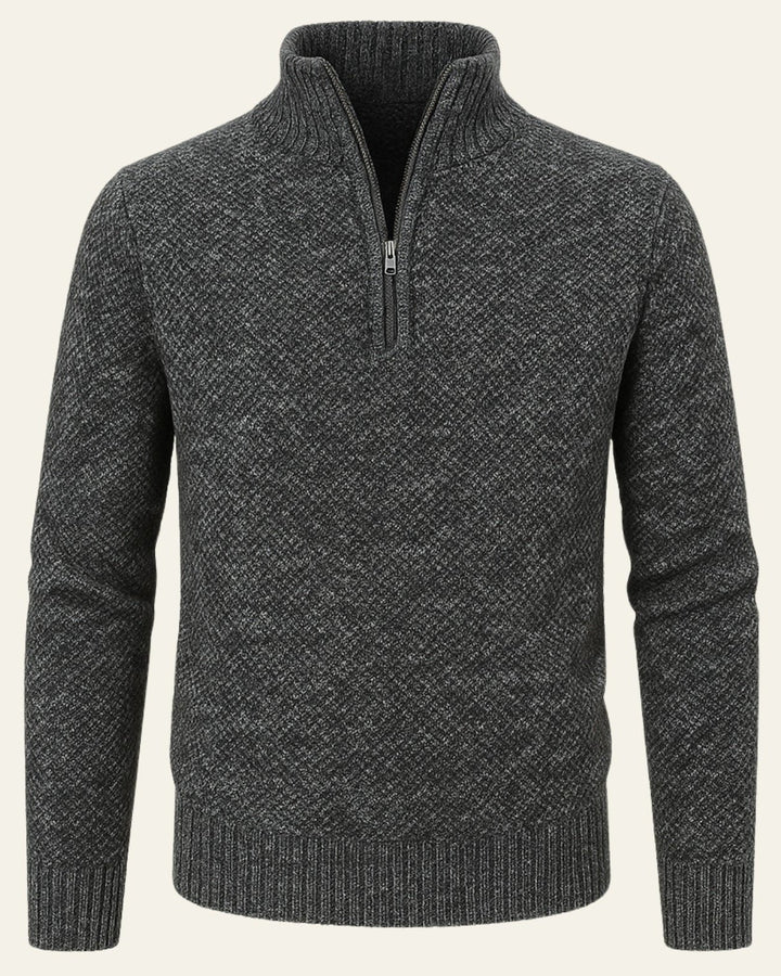Pull homme en maille texturée à fermeture éclair sous le col, idéal pour l’automne