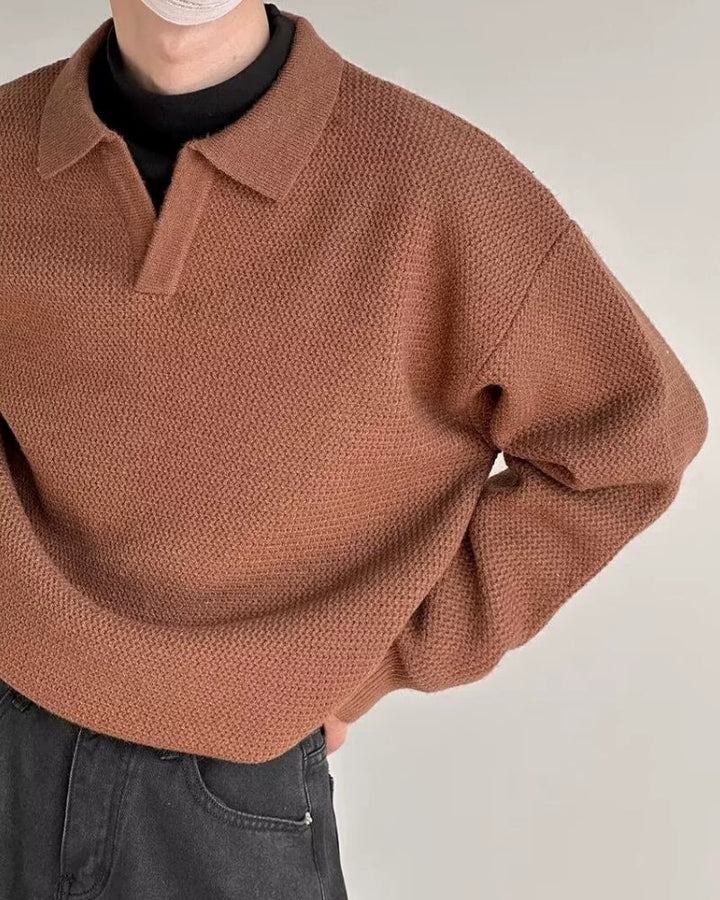 Men's textured knit polo sweater for autumn