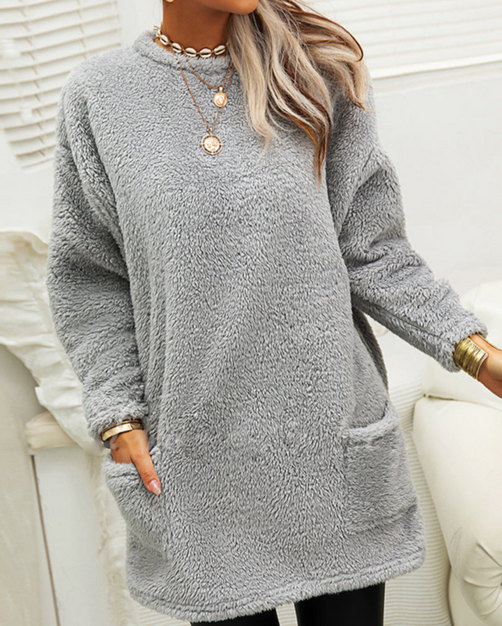 Pull long femme en laine mélangée à manches longues pour l’automne et l’hiver
