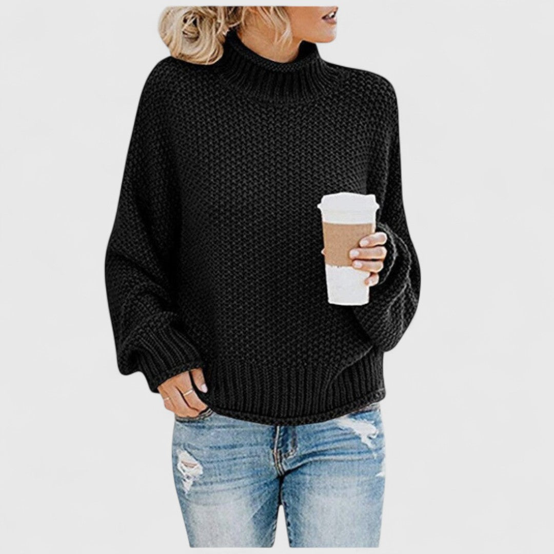 Pull femme en maille de laine à col roulé pour l’automne