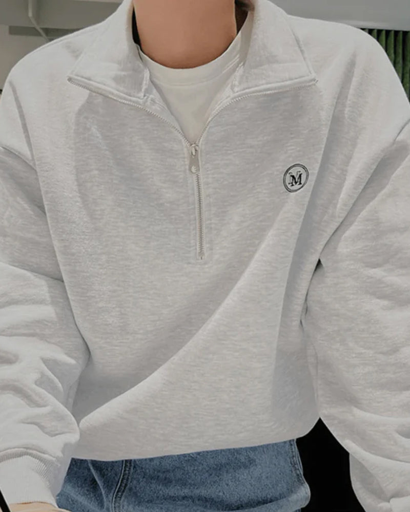 Men's zip-up cotton sweatshirt with a stand collar, in a casual autumn style