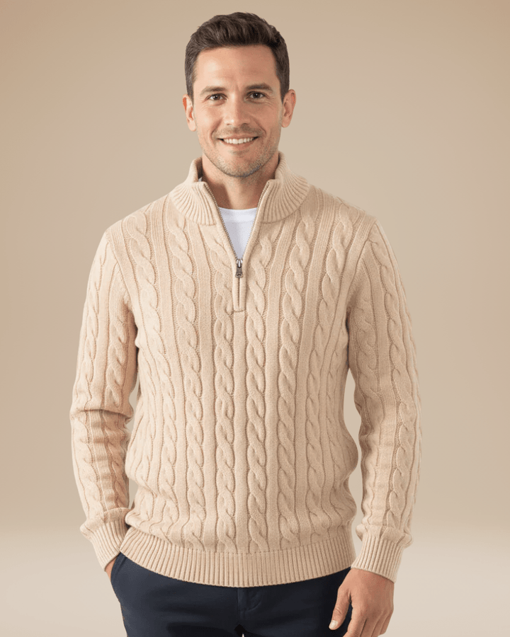 Pull en maille unisexe à fermeture éclair, motif torsadé, pour l’automne