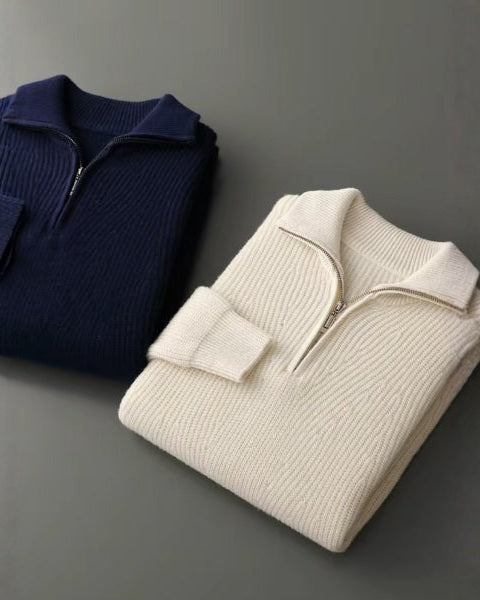 Pull homme en laine mérinos pour l’automne, pull en maille à demi-zip