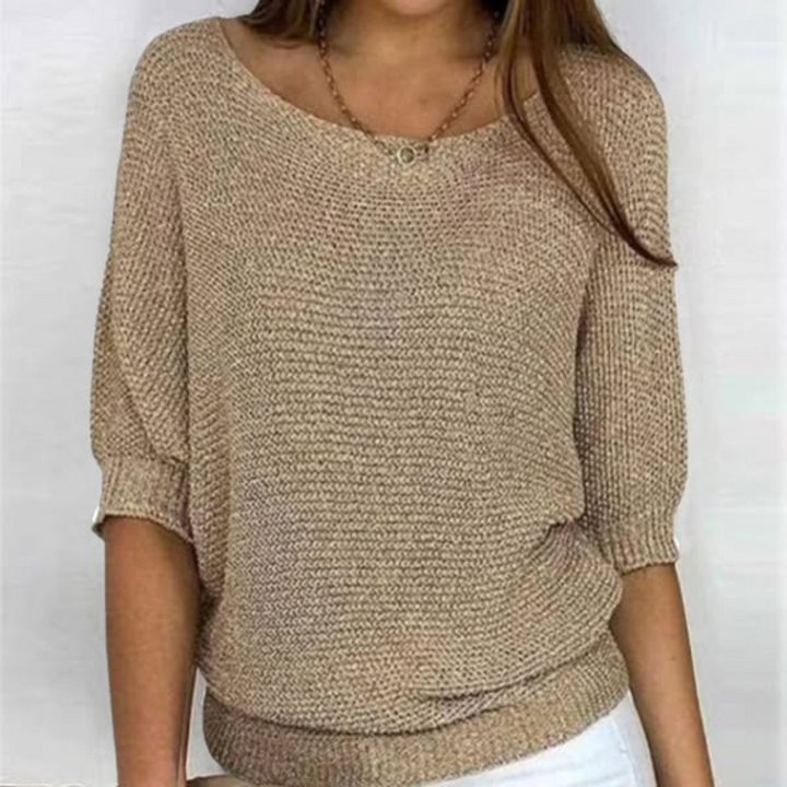 Women's autumn knit sweater with 3/4 sleeves, loose fit