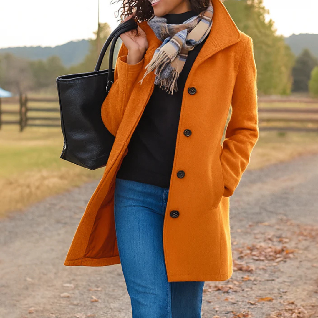 Elegant women's wool-blend coat for autumn, classic fit, for cold days
