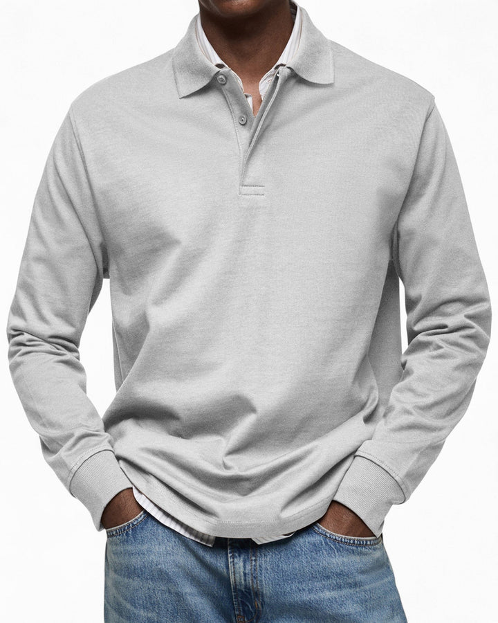Polo homme à manches longues en coton tricoté pour l’automne