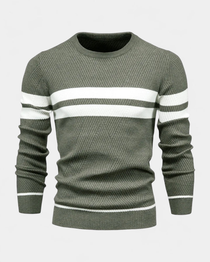 Pull homme en coton rayé à col rond, coupe slim, pour l’automne