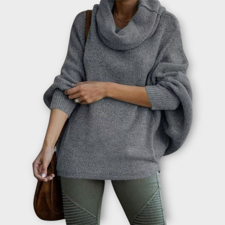 Women's oversized wool funnel-neck sweater for autumn