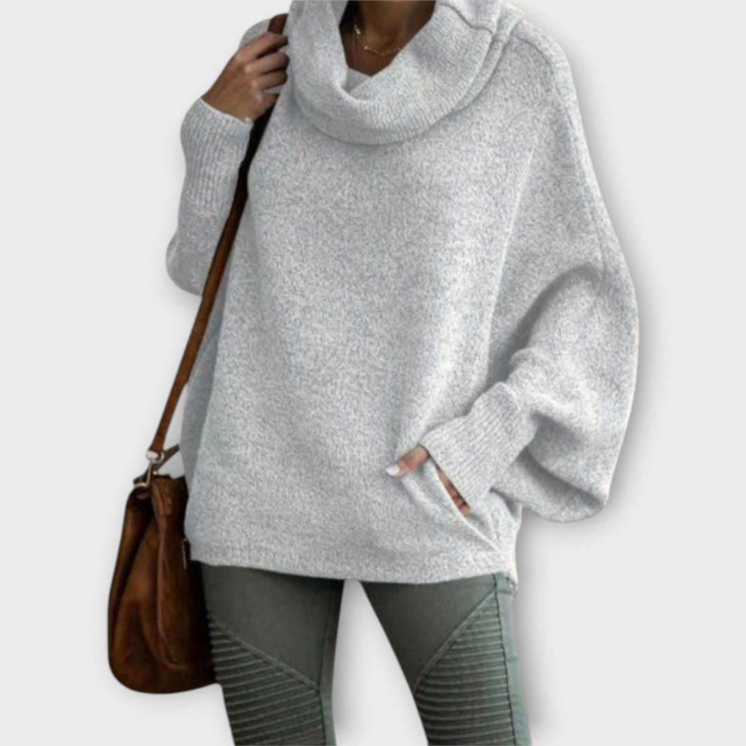 Women's oversized wool funnel-neck sweater for autumn
