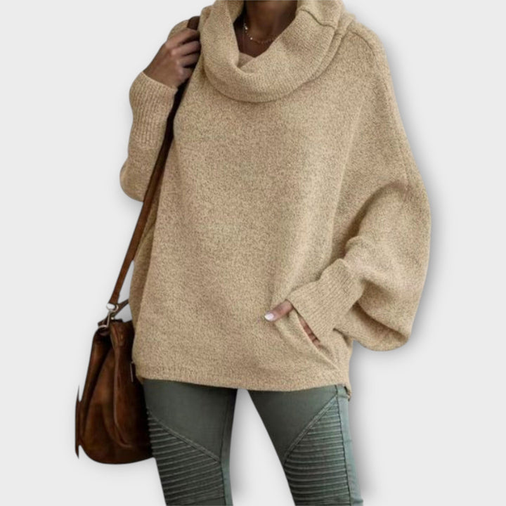Women's oversized wool funnel-neck sweater for autumn