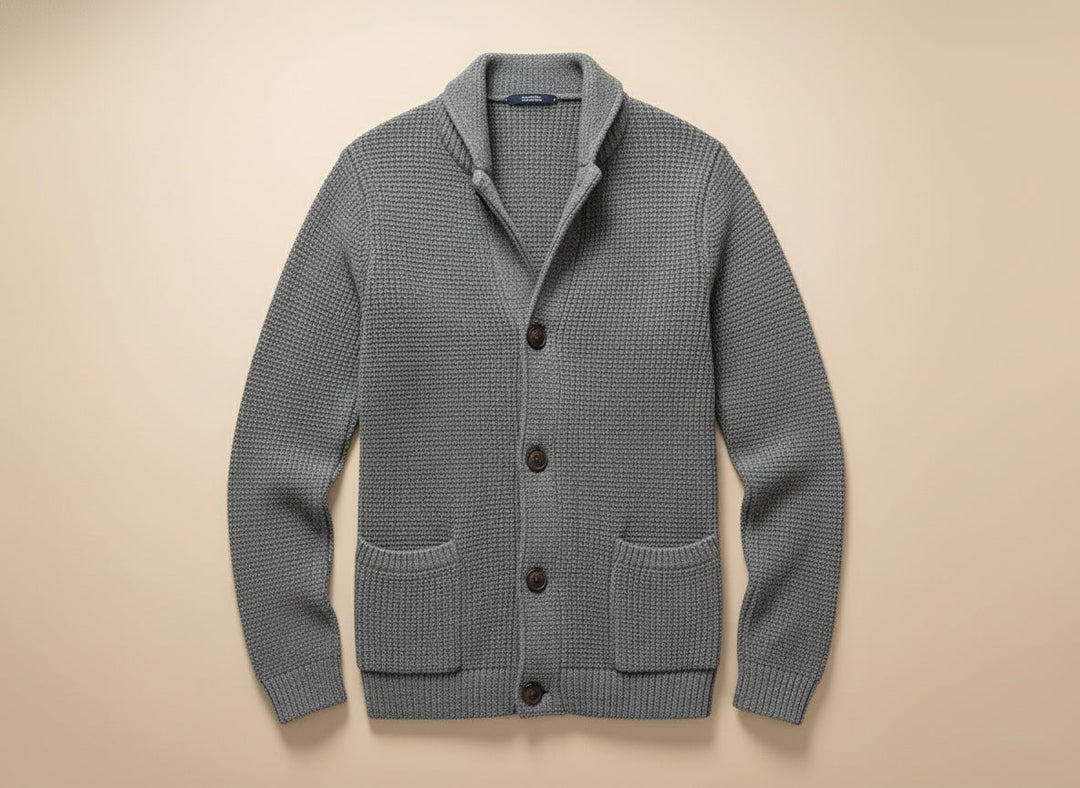 Cardigan homme en laine à col châle boutonné pour l’automne