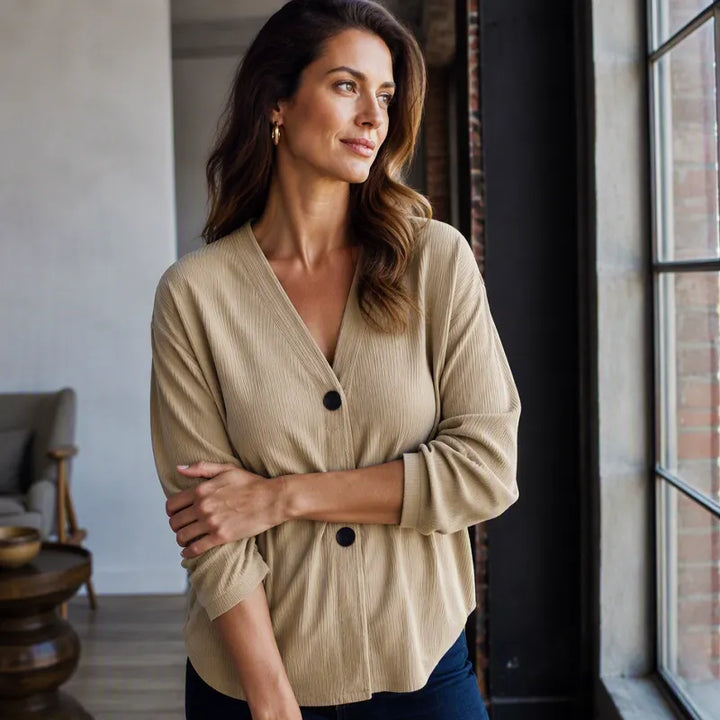 Women's V-neck knitted button-up cardigan for autumn