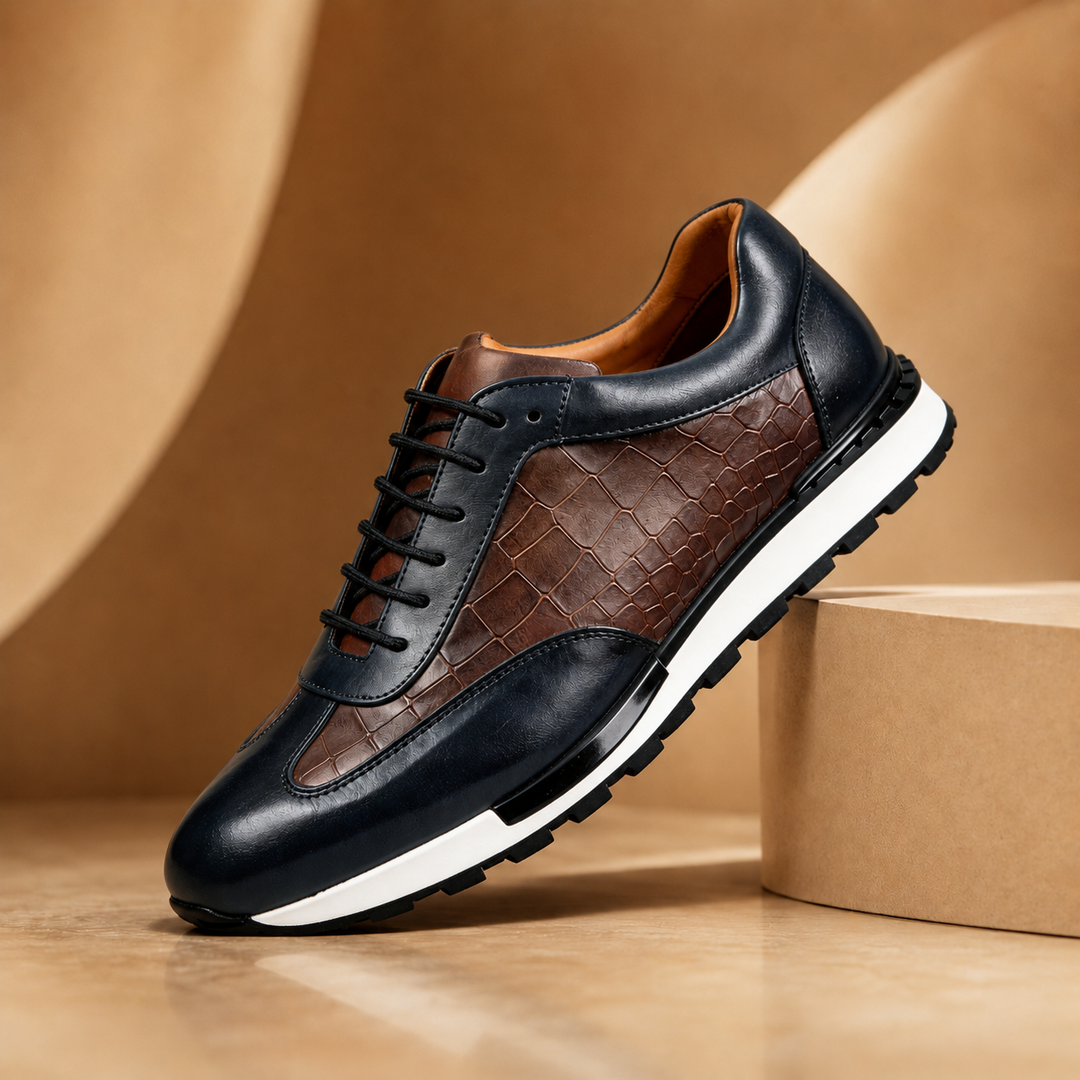 Baskets homme en cuir effet croco, sneakers à lacets élégantes et confortables pour l'automne