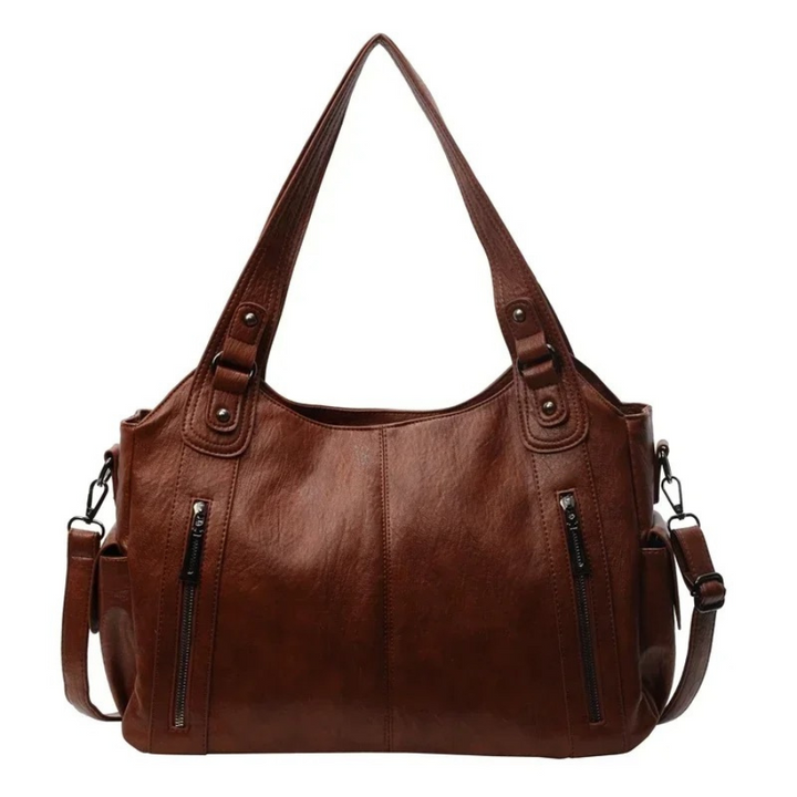 Spacious women's leather shoulder bag, autumn urban style