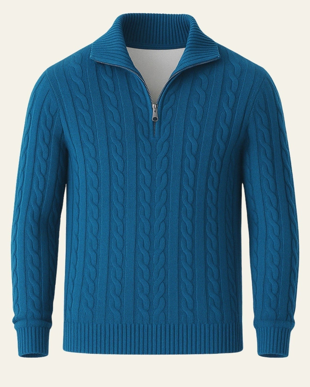 Pull en laine pour homme à col zippé, maille torsadée, tricot d’automne