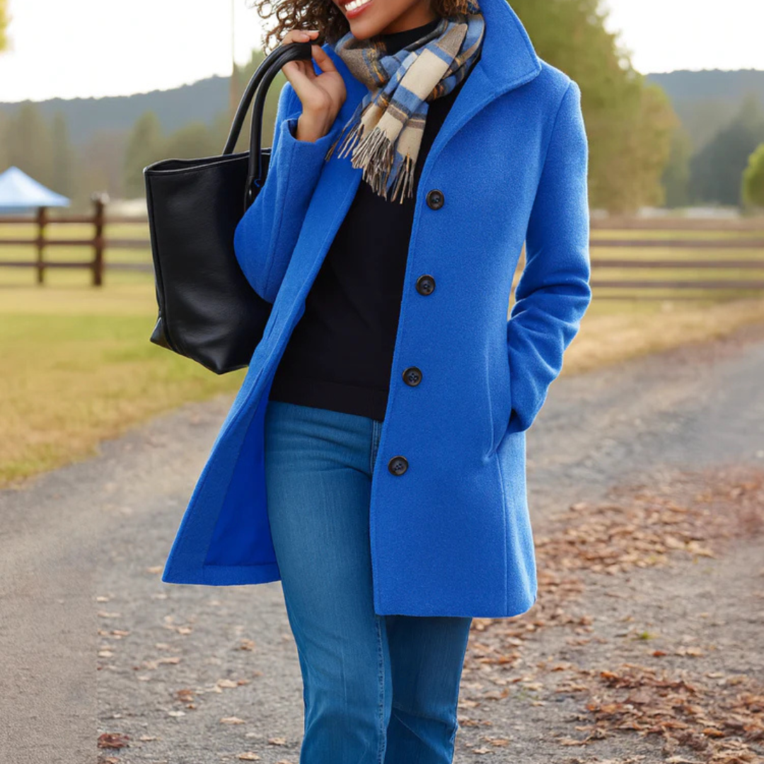 Elegant women's wool-blend coat for autumn, classic fit, for cold days